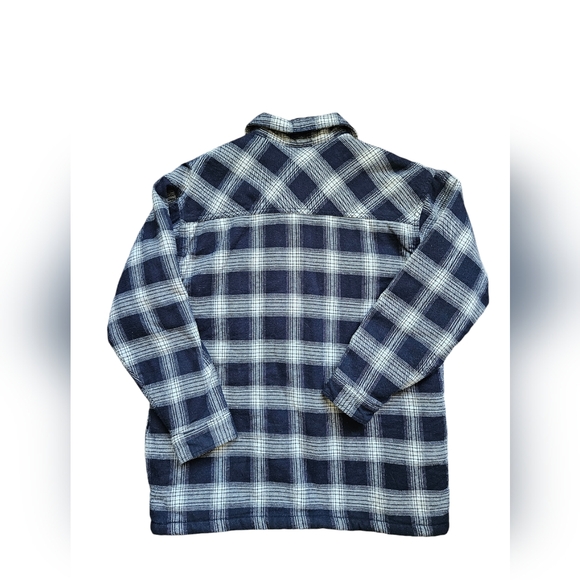 Lucky Brand Sherpa lined jacket /shacket navy/ white plaid checkered sz small - Picture 2 of 8